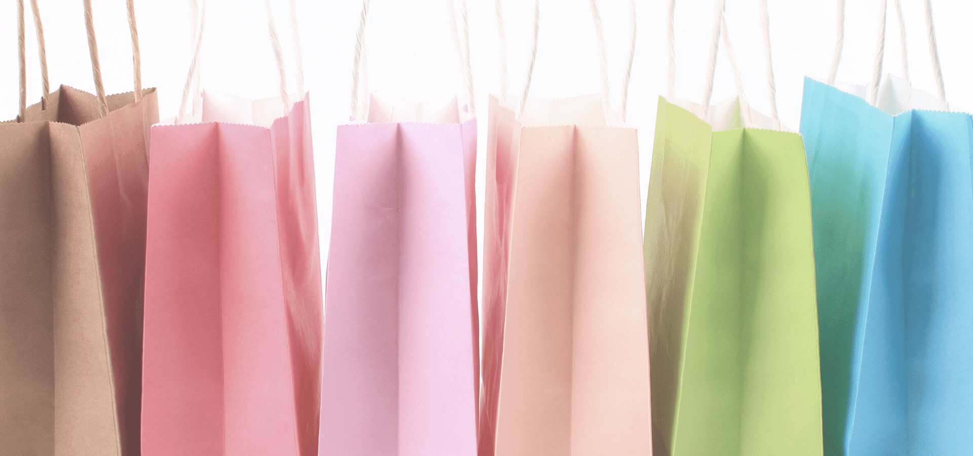 Multiple color gift bags set in a line